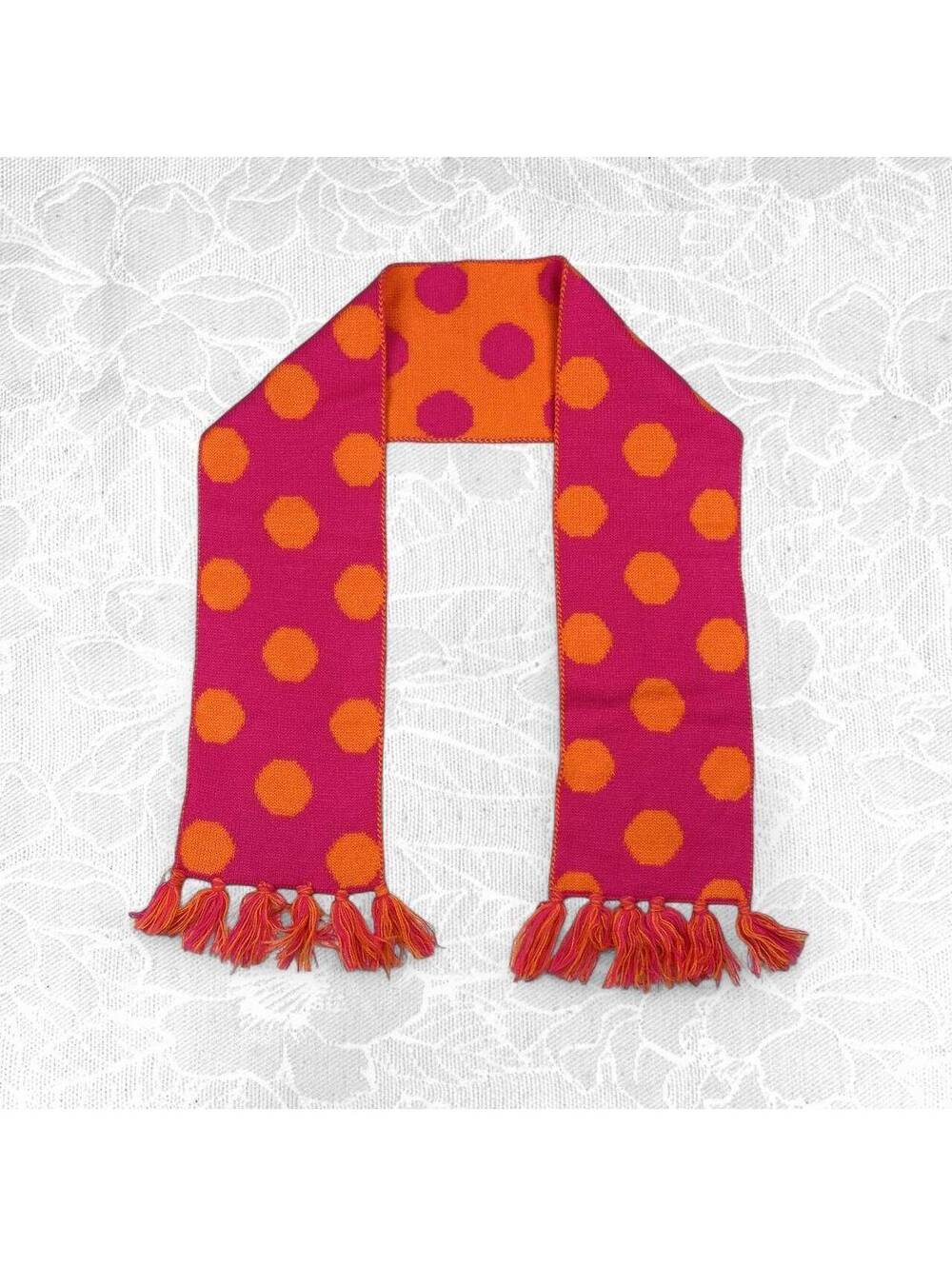Old Navy Reversible Pink and Orange Polka Dot Scarf with Tassels